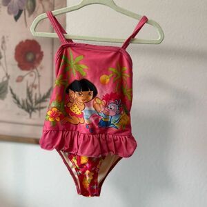 Vintage Nickelodeon Dora the Explorer Boots Girls 3T One Piece Swimsuit Y2K